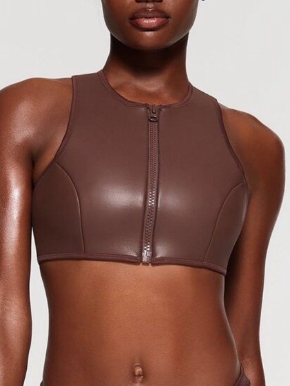 SKIMS Scuba Swim High Neck Bikini Top Cocoa Rubberized small